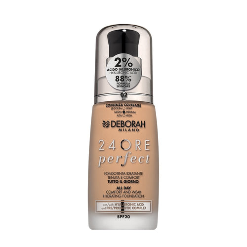 Deborah Milano 24 Ore Perfect Fondotinta Liquido con Acido Ialuronico SPF20 30 ml – Makeup Donna Idratante Lunga Tenuta