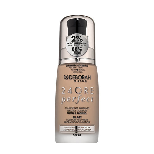 Deborah Milano 24 Ore Perfect Fondotinta Liquido con Acido Ialuronico SPF20 30 ml – Makeup Donna Idratante Lunga Tenuta