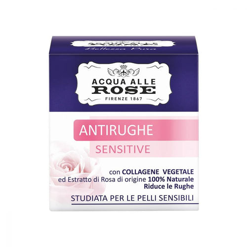Acque alle Rose Antirughe Sensitive con Collagene Vegetale per Pelli Sensibili – Crema Viso Delicata - Acque Profumeria
