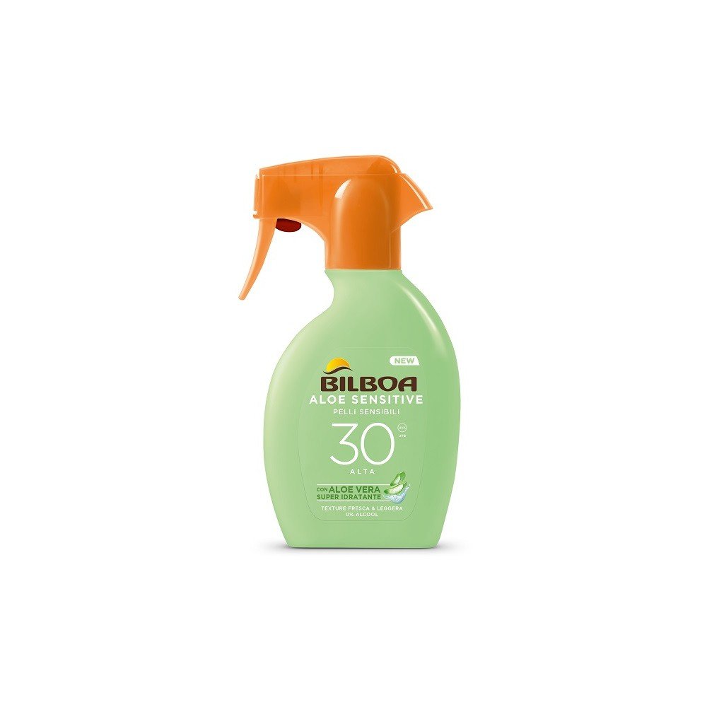 Bilboa Aloe Trigger Solare 250ml – Spray Solare Protezione Alta Aloe Vera SPF30 SPF50+ - Acque Profumeria