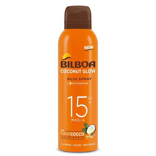 Bilboa Coconut Glow BOV Spray Solare 150ml – Solare Idratante Olio di Cocco Effetto Glow SPF15 SPF30 - Acque Profumeria