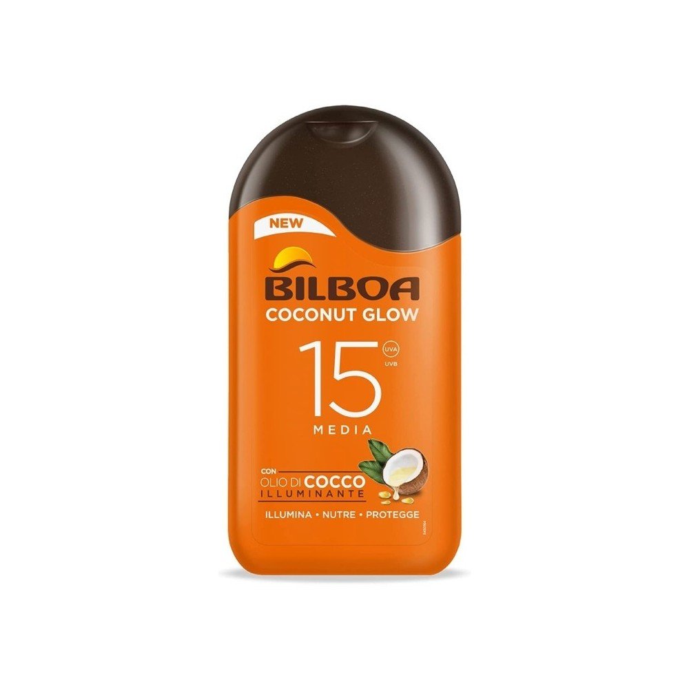 Bilboa Coconut Glow Latte Solare 200ml – Latte Solare Idratante Olio di Cocco Effetto Glow SPF15 SPF20 SPF30 - Acque Profumeria