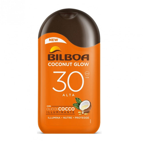 Bilboa Coconut Glow Latte Solare 200ml – Latte Solare Idratante Olio di Cocco Effetto Glow SPF15 SPF20 SPF30 - Acque Profumeria