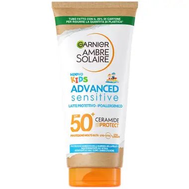 Garnier Ambre Solaire Sensitive Advanced Latte Solare Bambini SPF50+ 175ml – Protezione Alta UVA/UVB