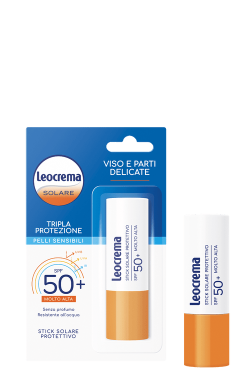 Leocrema Stick Solare Protettivo SPF50+ Pelli Sensibili 12ml – Protezione Molto Alta UVA/UVB - Acque Profumeria