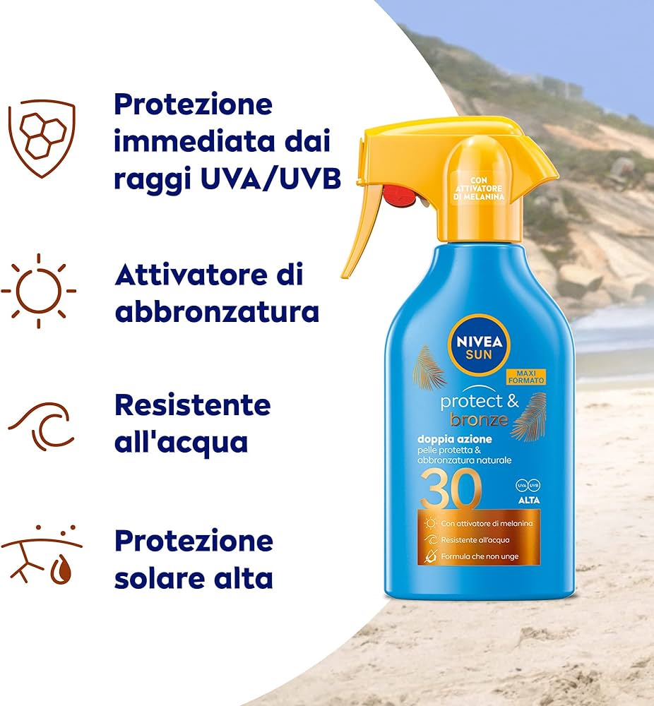 NIVEA SUN Protect & Bronze Spray Abbronzante SPF 30 270 ml – Solare Corpo Waterproof Biodegradabile